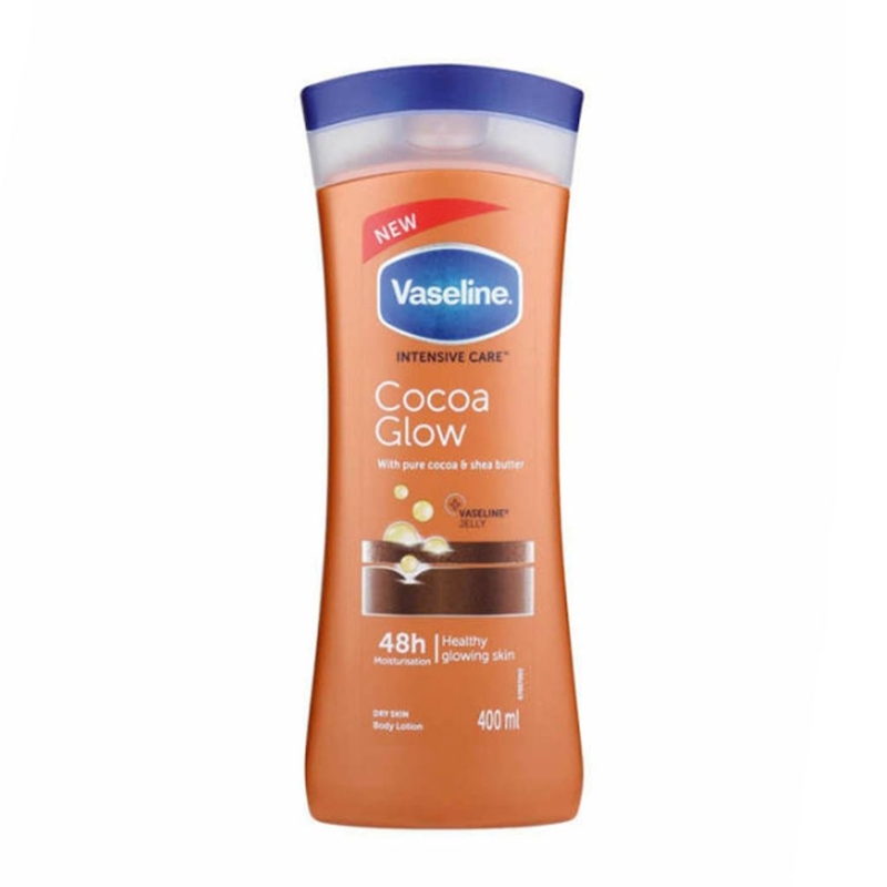 لوسیون بدن وازلین Cocoa Glow حجم 400 میلی لیتر ماندگاری 48 ساعته